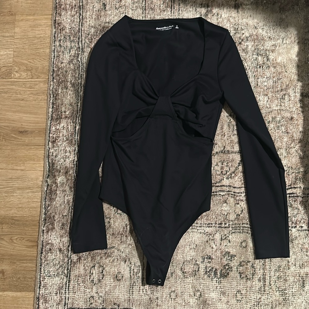 Abercrombie & Fitch Bodysuit Womens Sz S Black V-Neck Long Sleeve Stretch